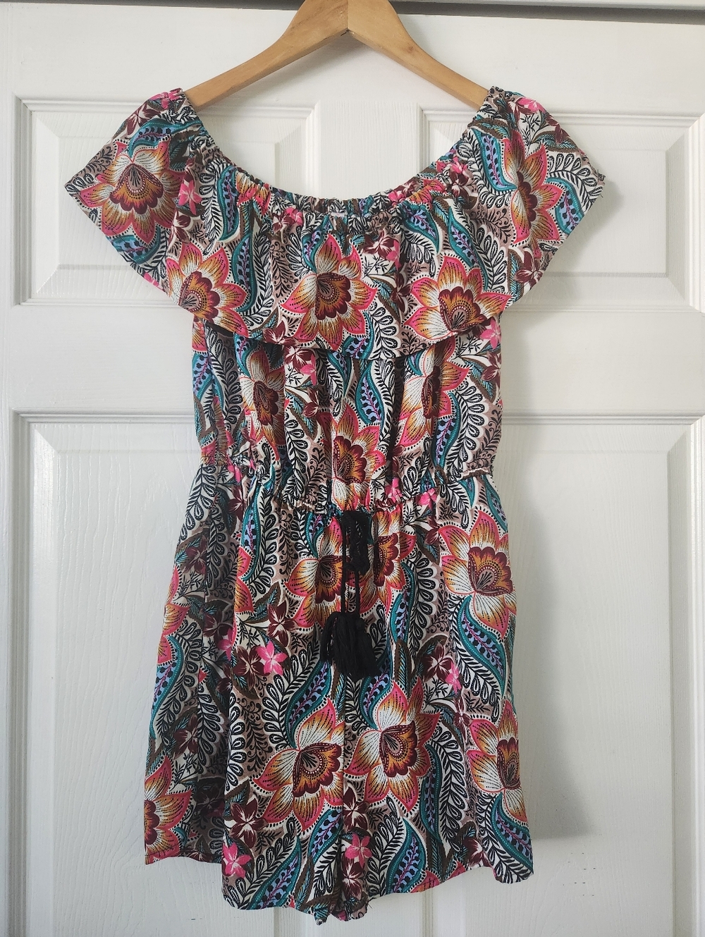 Xhilaration Teal Pink Brown Paisley Floral Romper - Women's Medium